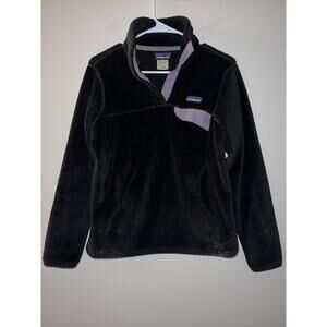 Patagonia Quarter T Snap Fleece Pullover Sweatshirt Black & Purple Women's S